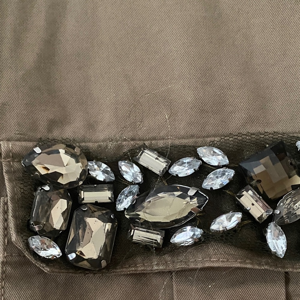 Zara Trafaluc Jeweled Utility Shacket Olive Green Military Jacket Large - Picture 2 of 10
